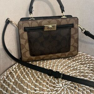 Coach mini Lane Tan and Black Crossbody Bag